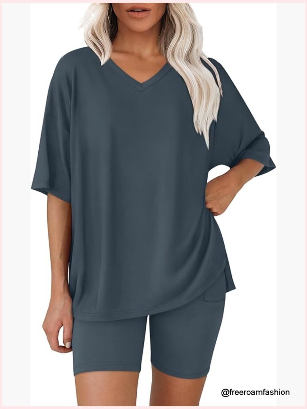 2 Piece Lounge Set Oversized Tshirt Biker Shorts Summer Vacation Outfits